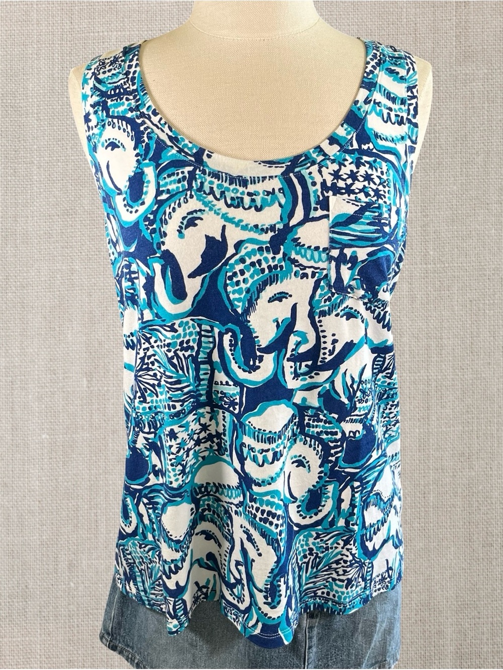 Lilly Pulitzer Clayton Tank Top Sz Small "Keep on Trunkin" Elephant Print
